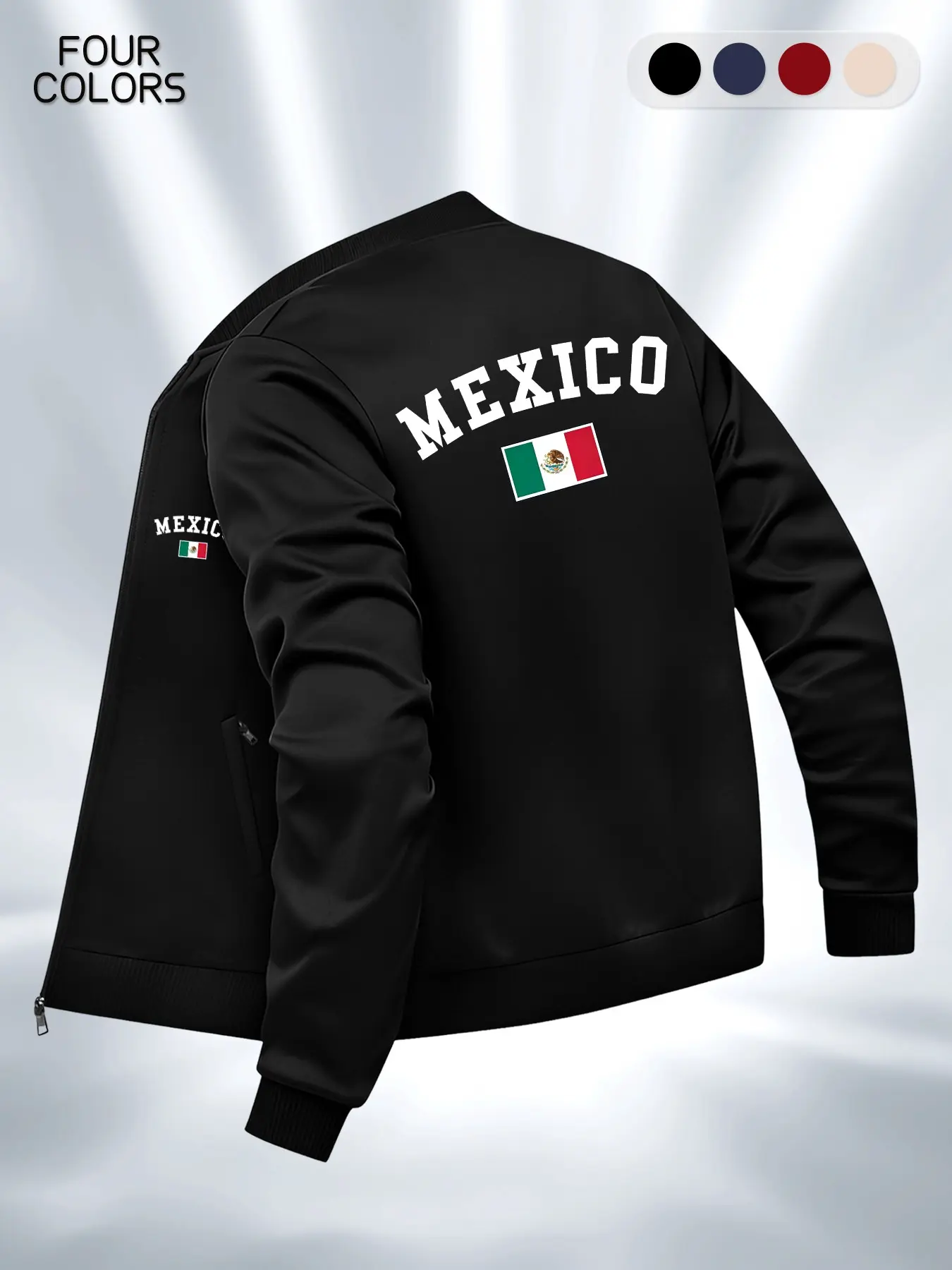 Men's Mexican Print Baseball Jacket, Loose Fitting Jacket, Fashion Street Style, Casual Trendy Coat, Sporty Casual, Suitable for Spring & Fall, Durable and Stylish