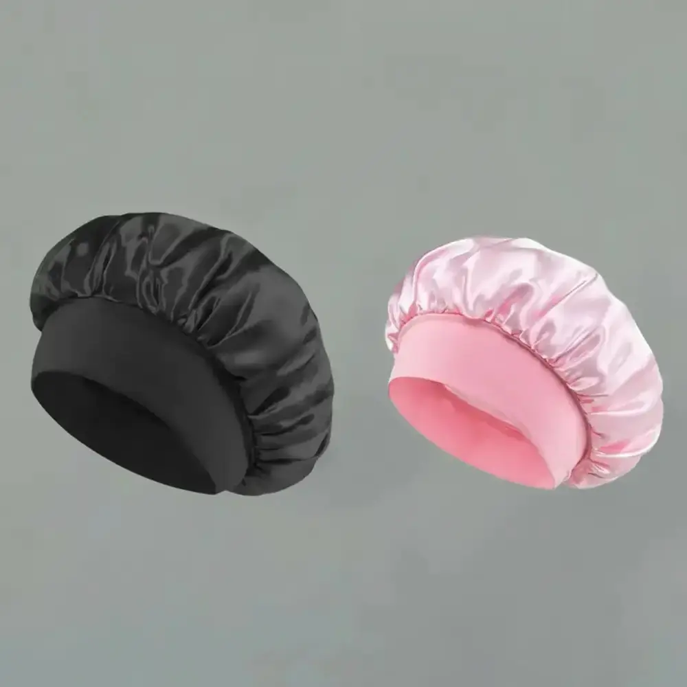 Silk Sleep Cap Bundle, 2pcs Soft Satin Bonnet for Natural Hair, One-Size Fits Youth, Black and Pink Colors, Sleeping Bonnet, Hair Care Cap, Sleep Bonnets, Night Cap