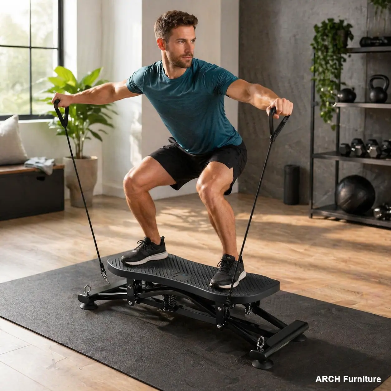 Indoor Sliding Ski Simulator - Sturdy Multi-Functional Cardio Trainer, Compact Full-Body Home Gym Machine with Adjustable Resistance Bands, Slip-Resistant Rubber Base, Authentic Indoor Skiing Experience, 26.40in x 9.40in x 5.90in