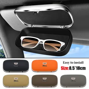 1pcs Cadillac Car Eyeglass Case with Brand Emblem, Retro Style Portable Design, Sun Visor Hanging Storage, Anti-Drop Scratch-Resistant, Easy to Install