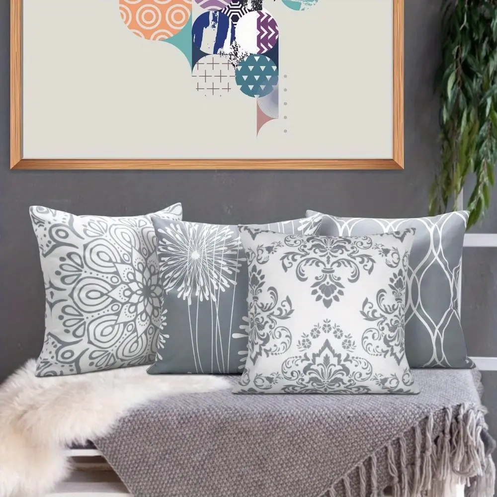 4 Pieces Pillow Cushion Covers, Decorative Modern Pillow Covers, Printed Abstract Pillows Washable Indoor Cover Bedroom Pillowcases, Only Includes Pillow Cover, Not Included Pillow Core Home Interior