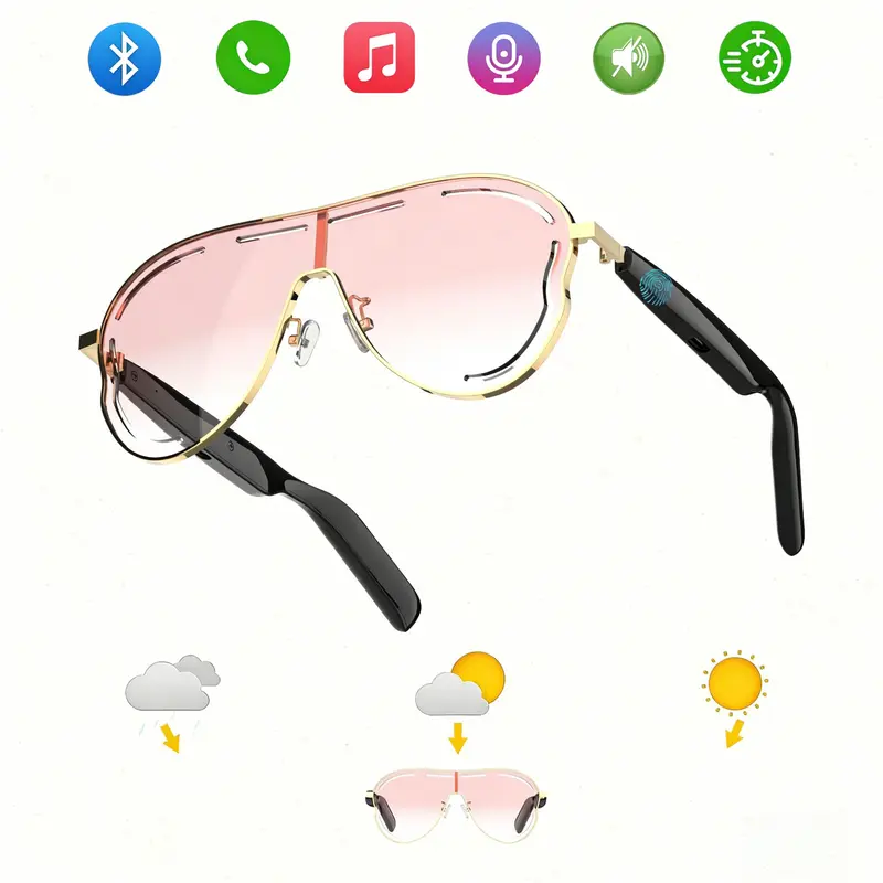 DVKIX Wireless Smart Glasses - Wearable Smart Glasses with Bluetooth 5.4, Open-Ear Sound, Touch Control, Voice Assistant, Built-In Speakers, UV/Blue Light Protection, Water-Resistance, Lightweight, Type-C Port, Fashion Look for Driving, Outdoor Use