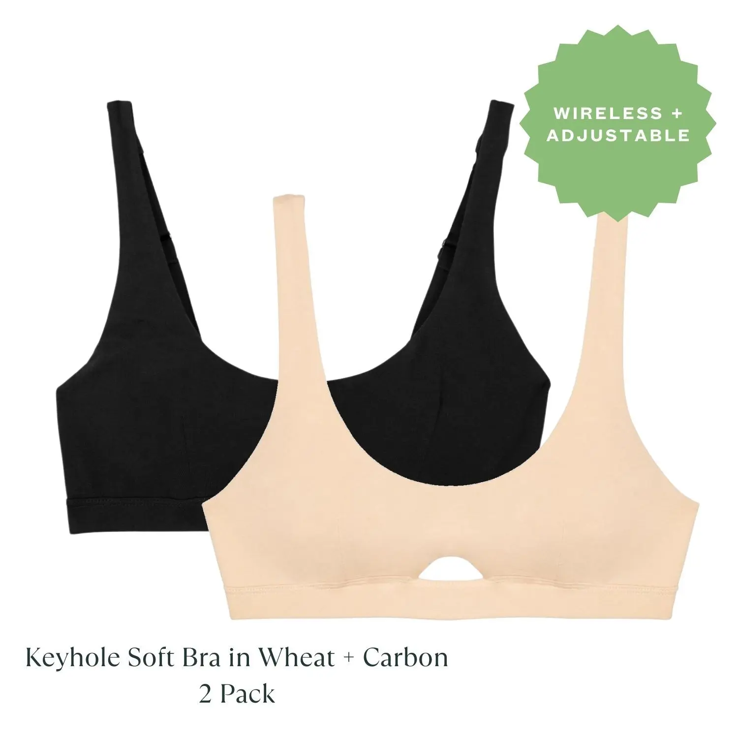 Organic Cotton Keyhole Soft Bra in Carbon & Wheat 2-Pack