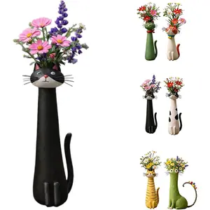 Cat Vase for Flowers, Quirky Cat Vases, Funny Kitty Planter for Desk, Shelf, Boho Home Decor, Unique Gift for Cats Lovers