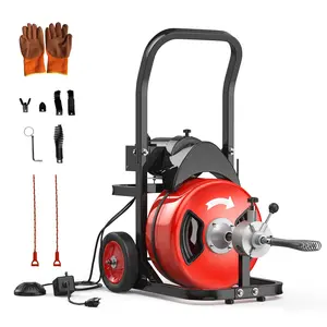 100Ft 3/4 Inch Electric Drain Cleaner Machine, 750W Auto Feed Sewer Snake Drain Auger with 6 Cutters & Air-Activated Foot Switch, Portable Electric Drain Cleaner for 4" to 8" Pipes, Steel Core,summerwins