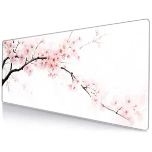 Cherry Blossom Pattern Mouse Pad, Large Gaming Mouse Pad, Non-Slip Rubber Base Mousepad with Stitched Edges, Desktop Keyboard Pad for Home Office, Office Desk Accessories