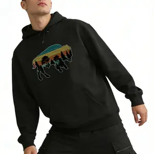 Wildlife Inspired American Bison Hoodie – Vintage Style Long Sleeve for Outdoor Fans