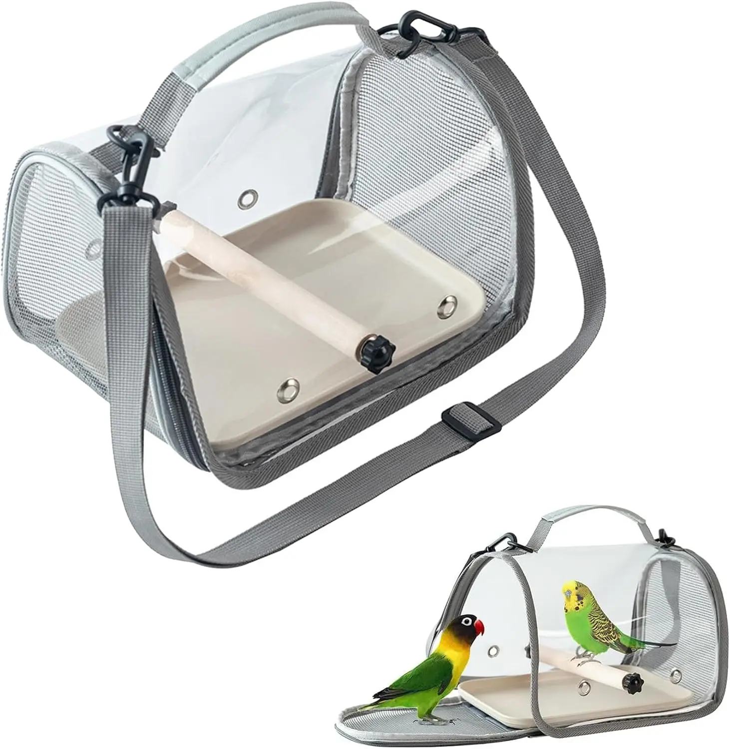 Portable Bird Travel Carrier with Breathable Mesh Windows Hands Free Bag | Parrot Backpack for Vet Visit Shopping Hiking, Clear View Small Pet Cage with Easy Clean Removable Tray and Perch