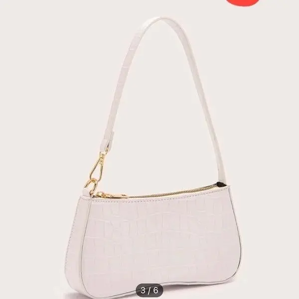 Shoulder Bag - White Leather Shoulder Bag with Gold Clasp and Zipper Closure