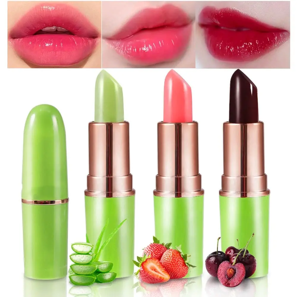 "3-count Aloe Vera & Fruit Extract Color-Changing Lip Balm Set – Strawberry, Black Cherry, Red Cherry – PH Mood Magic Lipstick – Long-Lasting, Waterproof, 24-Hour Wear     "