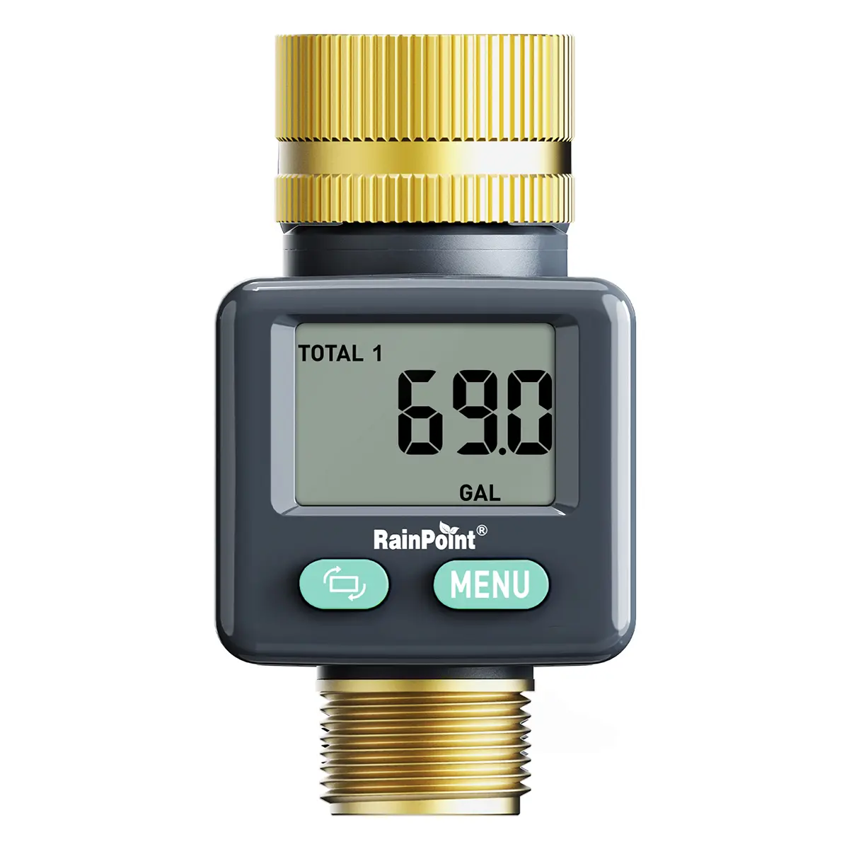 RainPoint Multi-Functional Water Flow Meter with 180° Flip Screen Brass Construction for RV, Garden, Pool & Outdoor Use Tool Hardware