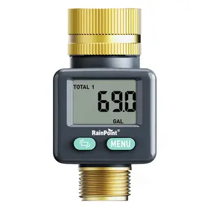 RainPoint Multi-Functional Water Flow Meter with 180° Flip Screen Brass Construction for RV, Garden, Pool & Outdoor Use Tool Hardware