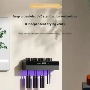 UV-C Toothbrush Sanitizer Holder Wall Mount Smart Rechargeable Toothbrush Sterilizer with 8 Air Vents Fast Drying No Drilling Required for Bathroom Mounted Wall-Mounted Organizer Set multifunctional toothbrush holder