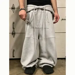 Men's Hip-hop Matching tracksuit set joggers with wide-leg pants, streetwear loungwear Casual Grey