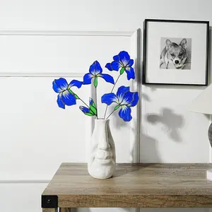 Blue iris stained glass flowers Set of 4,Iris art,home flower decor,stained glass flowers,flower art decor,gift for her,Mother Day gift