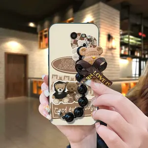 soft case Bear bracelet Phone Case For Samsung Galaxy J7 2017 US/J720 protective case Black pearl pendant silicone Dirt-resistant phone case Waterproof Anti-knock Simplicity cute
