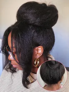 [New In]Kinky Straight 13x6 Lace Front Wig Malaysia Real Human Hair Bleached Knot Yaki Straight 360 Full HD transparent Lace Frontal Wigs Pre Cut Pre Plucked For Women 180 Density Invisible Hair Bands