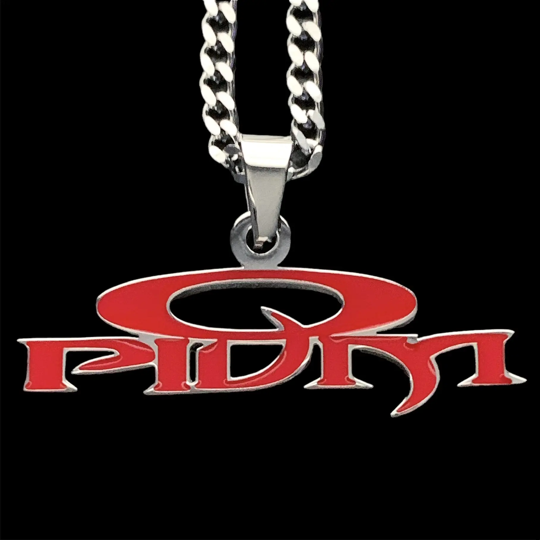Red Carti OPIUM Necklace 1.25" Mirror Polished Ken Carson Destroy Lonely Pendant Stainless Steel Hypoallergenic Red Enamel Laser Cut Chain Free Gift Included