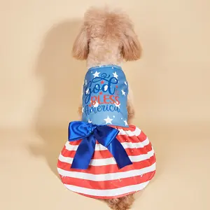 Dog Poodle Bow Star Striped Skirt Print Dress, Cute Pet, Comfortable and Stylish, Perfect for Daily Wear, Ideal Gift for Dog Lovers