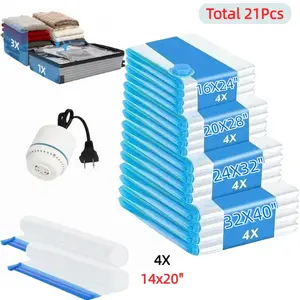 Spacesaver Vacuum Storage Bags With Air Pump -  New Upgrade Winter Storage Vacuum Seal Bags For Clothing, Comforters, Blankets - Reusable Compression Bags For Travel, Moving, Organization - 4S, 4M, 4L, 4Jumbo Sizes 1x Pump- Pack Of 21/20