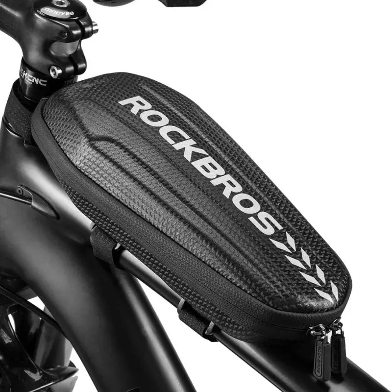 ROCKBROS Top Tube Bike Bag - Waterproof EVA Shell Pouch with Double Sealed Zipper, Easy to Install, Fits 6.2"/6.5" Phones, Stores Accessories for Mountain & Road Bikes