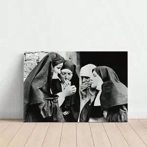 1Pc  Canvas Poster Print Nuns Sharing A Cigarette In A Quiet Courtyard Wall Art Decor, Perfect For Room Decor Living Room Bedroom Office Kitchen Bathroom Home Decor, Ideal Home Wall Decoration Gift, 2D Flat
