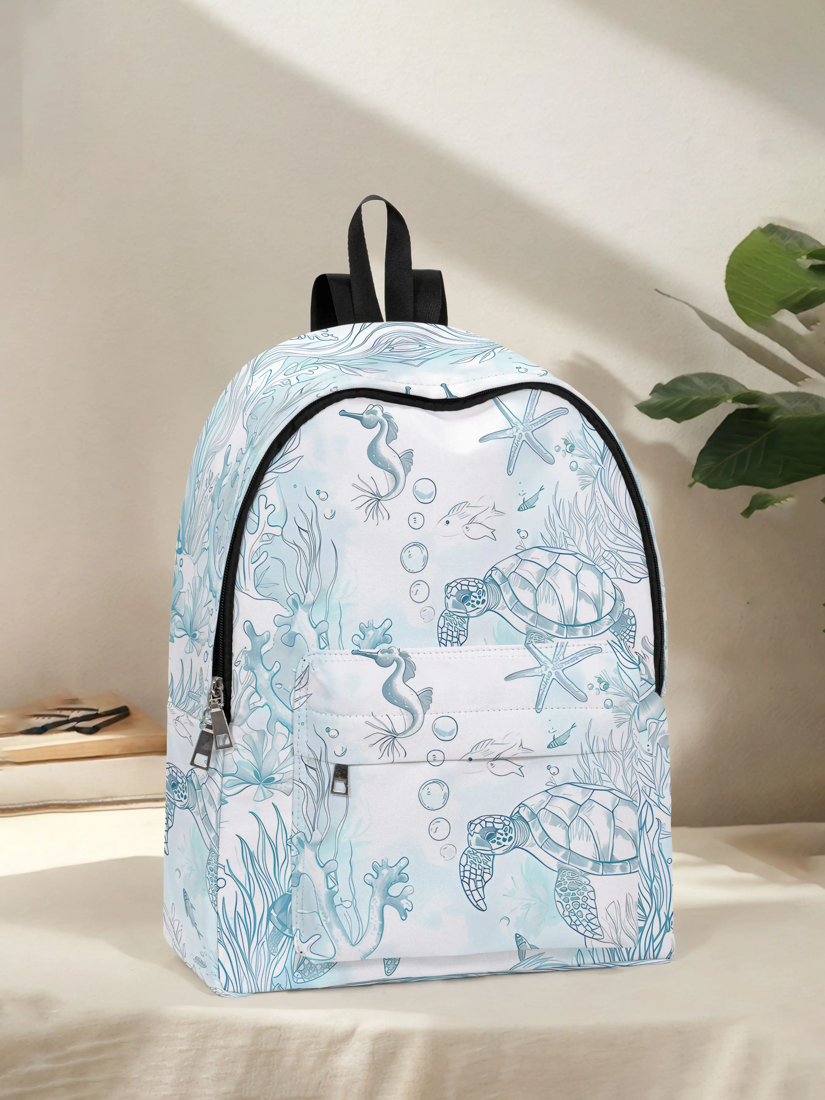 Ocean Life Print Casual Travel Backpack, Fun Design, Fashionable Look, Spacious Storage, Ideal for School, Business Trips, Travel, Multifunctional Backpack