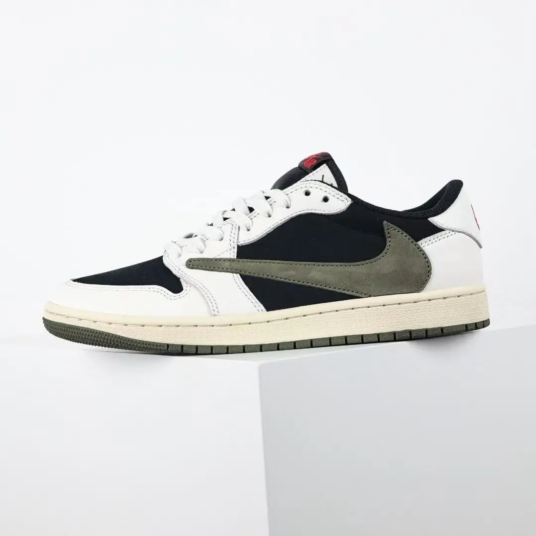 Brand New Unopened Packaging Unisex Cream White Black Olive Green Three Tone Color Block Smooth Suede Leather Low Top Casual Sneakers Reverse Olive Side Swoosh Retro Trainer Shoes Hip Hop Street Daily Footwear