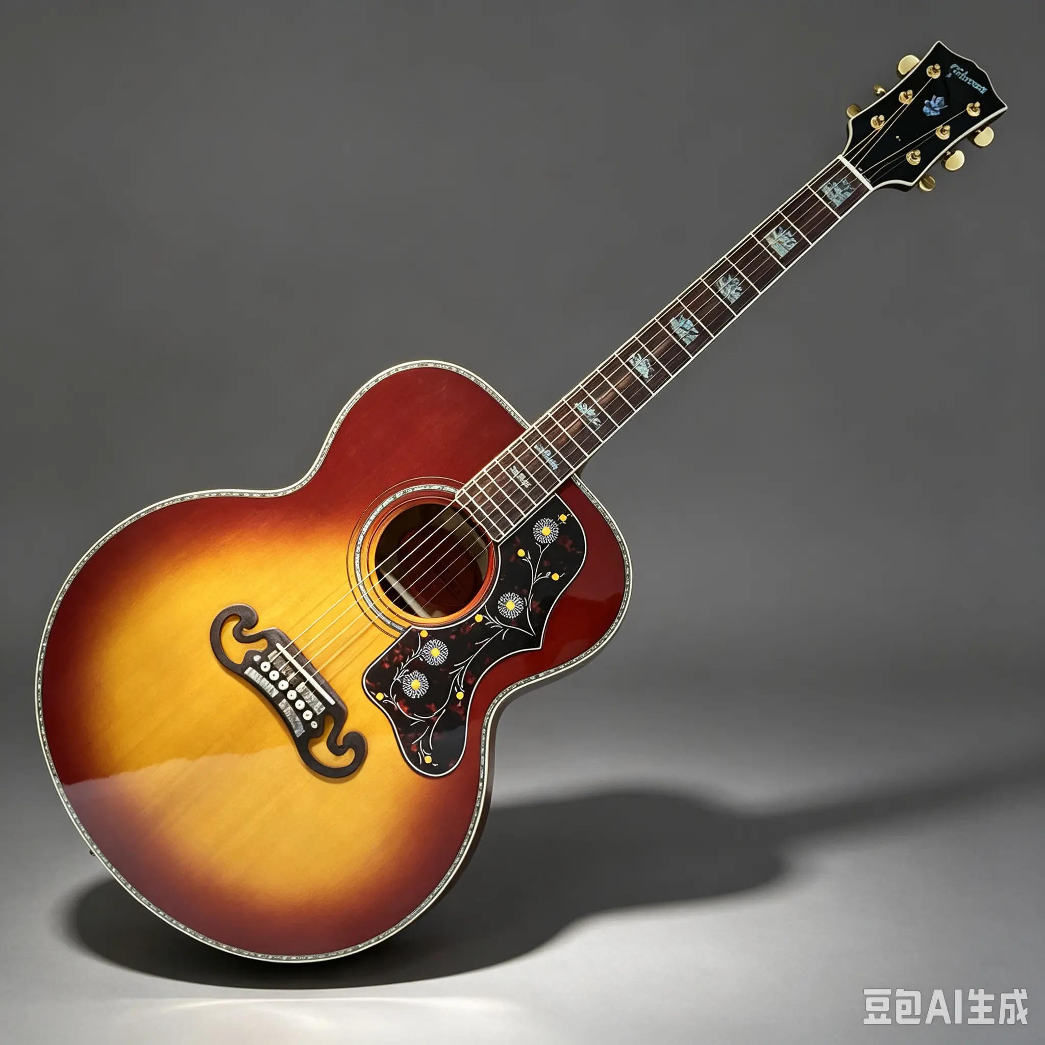 43-inch Vintage Sunset-Tone Acoustic Guitar with Rosewood Fretboard, Abalone Inlays, Floral Inlays for Musicians (Vintage Aesthetics) Stylish Guitar Wooden