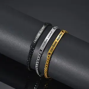 SFL-B822 Fashion All-Match NK Chain Cuban Link Chain Lettering Customizable Bracelet Stainless Steel Curved Bracelet Personalized Creative Gift Men For Mother's Day