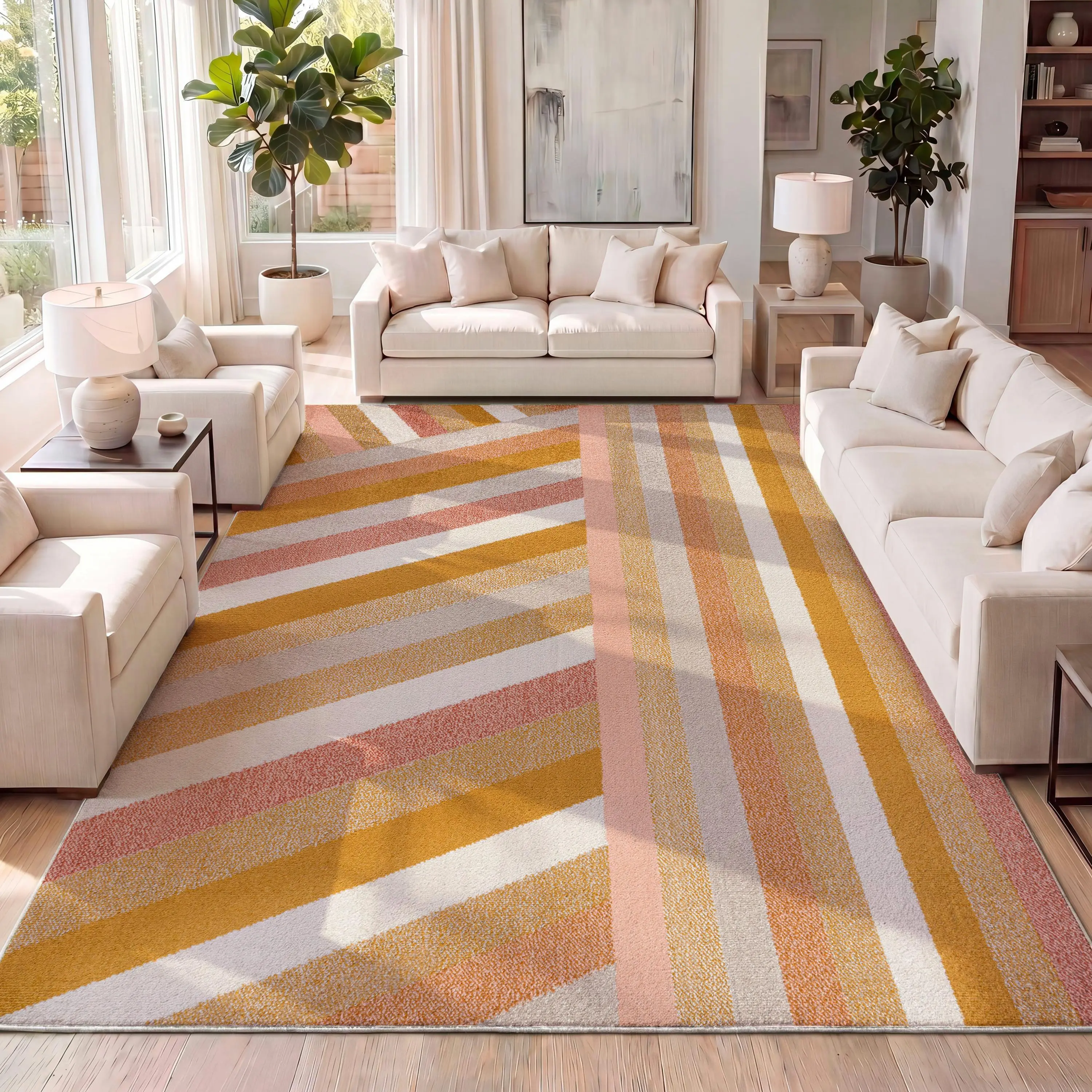 JONATHAN Y Retro Rainbow Stripe Polypropylene Indoor Rug - Home Decor, Casual, Living Room, Statement Piece for Bedroom, Office, Home Decor Rug