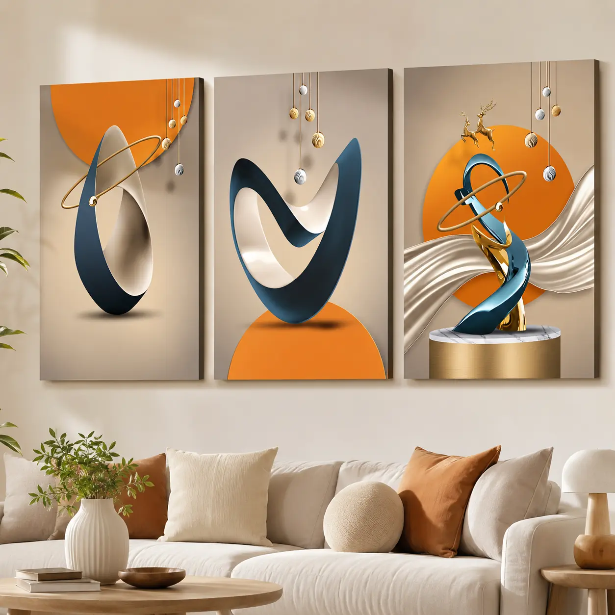 3-Piece Modern Abstract Geometric Art Canvas Prints with Solid Wood Frames, High-Definition Waterproof Vibrant Wall Art for Living Room and Hallway, Modern Contemporary Home Decor tiktokshopspringglowup custom