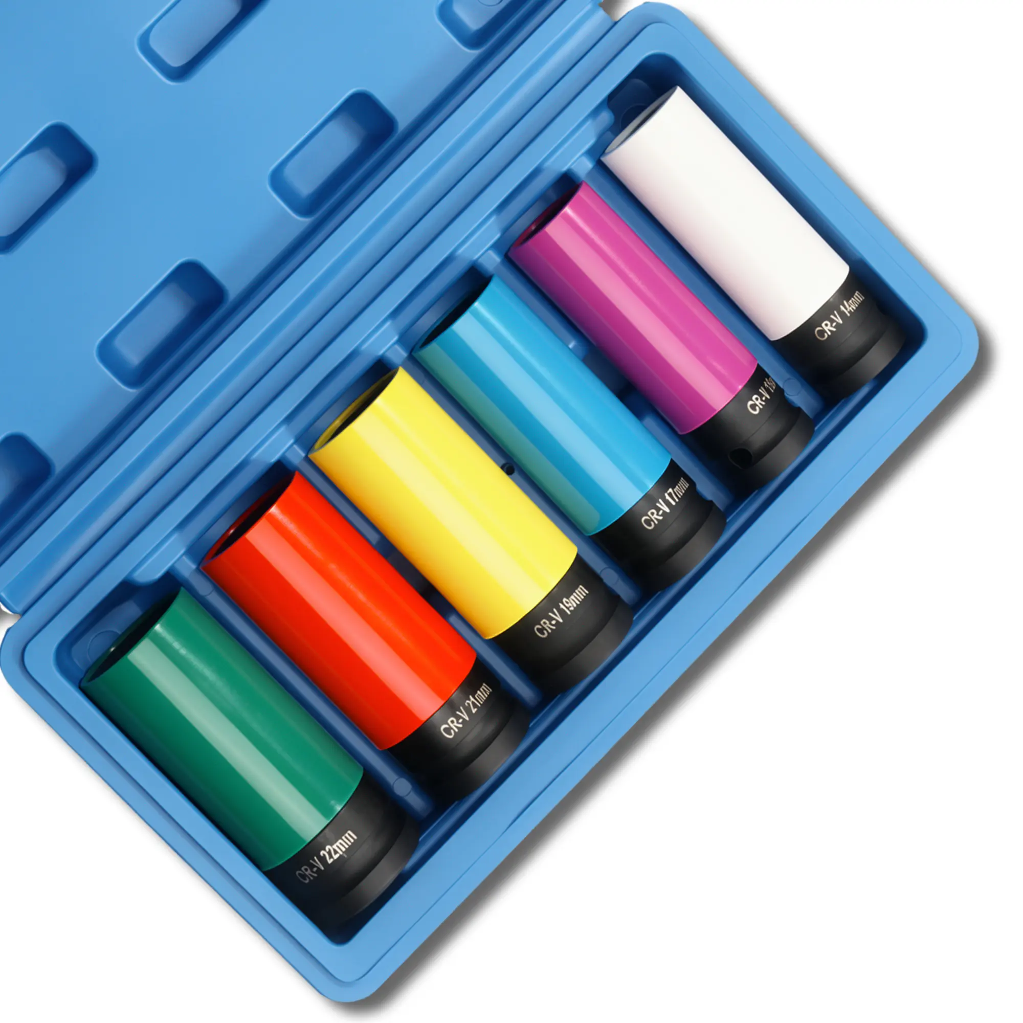 6PCS 1/2" Drive Impact Lug Nut Socket Set | 14mm/15mm/17mm/19mm/21mm/22mm Wheel Protector Impact Socket Set Non-Marring Thin Wall Socket for Effortless Removal of Lug Nuts with Colored Protective Sleeve