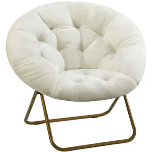 Cozy Saucer Chairs Faux Fur Living Room Reading Lounge Furniture Folding Comfy with Soft Thick Padded Seat Metal Frame Modern Style for Bedroom Home