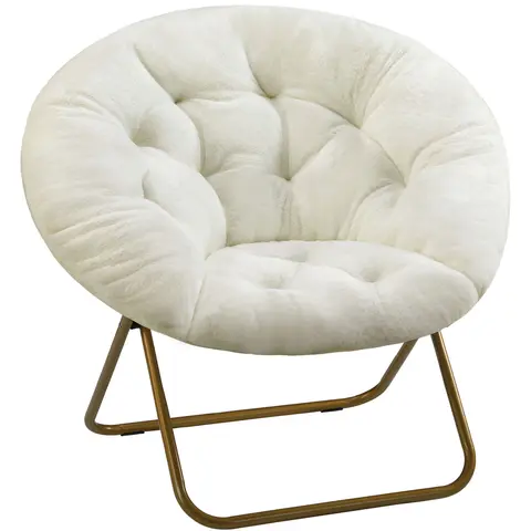 Sweetcrispy Armless Faux Fur Saucer Chair - Comfy Accent Chair, Fully Padded, Soft Thick Seat, Durable Metal Frame, Collapsible Lounge, Living Room Decor, Furniture for Small Spaces, Indoor Modern Apartment Furniture