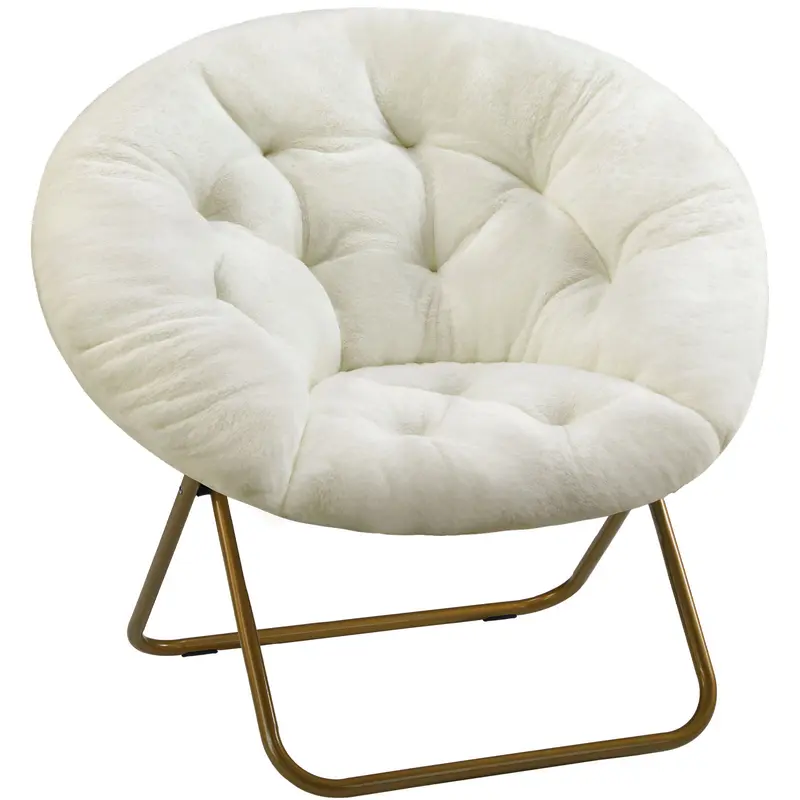 Sweetcrispy Armless Faux Fur Saucer Chair - Comfy Accent Chair, Fully Padded, Soft Thick Seat, Durable Metal Frame, Collapsible Lounge, Living Room Decor, Furniture for Small Spaces, Indoor Modern Apartment Furniture