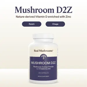 Real Mushrooms D2Z | Vegan Vitamin D2 2000 IU & Zinc 30mg with Organic Reishi & Chaga | Immune Support, Plant-Based | 100% Mushroom-Sourced