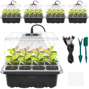 Seed Starter Tray with Grow Light, Thicken Seedling Starter Trays, Durable Growing Tray, Humidity Domes, Heightened Lids, Seed Starter Kit, Plant Growing Set, Garden Supplies
