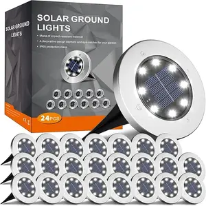 4/8/12/24Pcs Solar Ground Light, 8-LED Solar Powered Lawn Lights, Outdoor Waterproof LED Pathway Light, In-Ground Lights for Yard, Lawn, Driveway, White/Warm