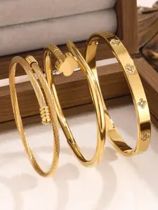 Women's Stainless Steel Flower Oxidized Zircon Bracelet Set, Stackable Bracelets Adjustable Bracelet, High-Quality Jewelry for Daily Wear, Fashionable Accessory, Elegant Jewelry Bracelet, Trendy Bangles