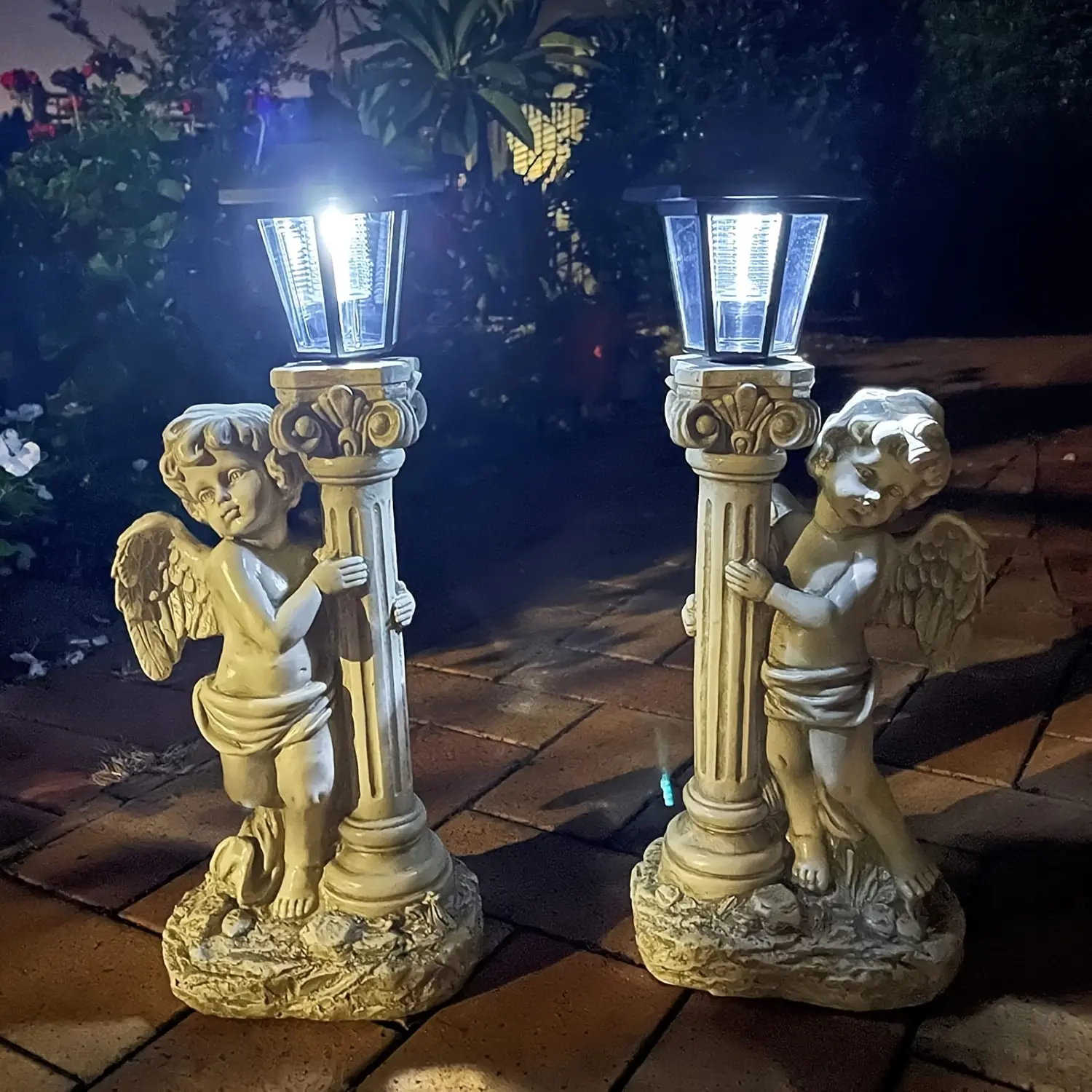 19.29 inch Roman Column Angel Solar Outdoor Statue, Roman Column Angel Garden Statue, Outdoor Solar Street Light Garden Landscape Decoration (Right, Left) Suitable for Garden, Courtyard Decoration Luminous Decoration