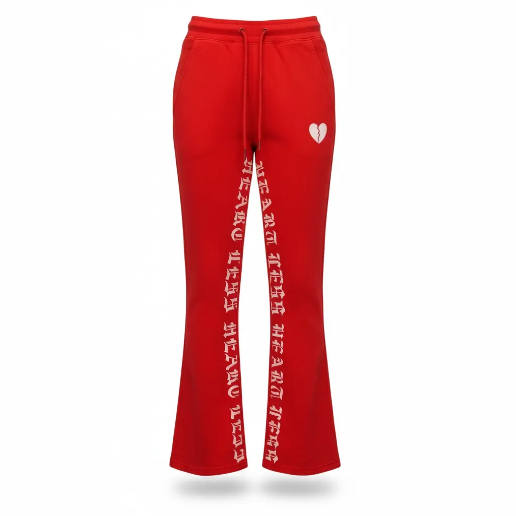 Stacked Fit 'Heartless' Graphic Sweatpants for Men in Red, Streetwear Style, Matching Set Piece Available, Menswear, Hoodie