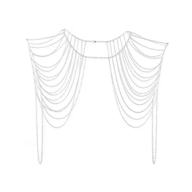 Women's Fashion Bohemian Statement Body Jewelry - 1 pc X Alloy Shoulder Chain with Layered Drapes, 45.5cm Long Female Wear Accessory
