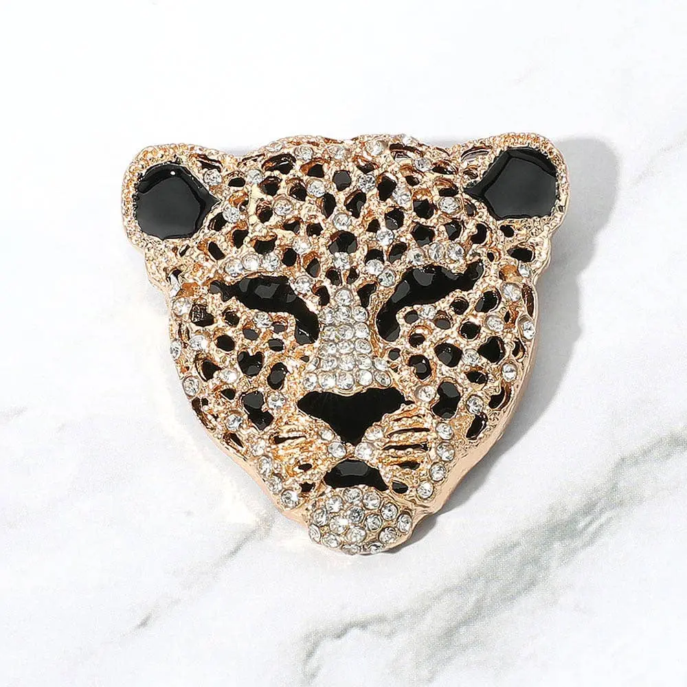 Stone Paved Leopard Pin Brooch