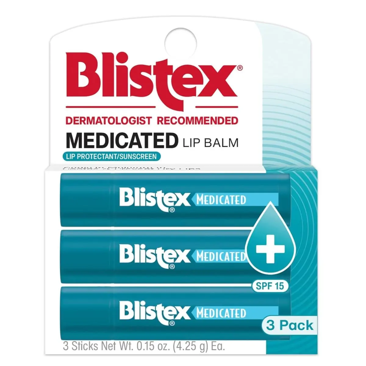 Blistex Medicated Lip Balm, 0.15 oz, 3-Count Pack of 1, SPF 15 Sun Protection, Prevents Dryness & Chapping, Seals Moisture, Easy-Glide Full-Coverage Formula (Beauty & Personal Care Skincare Lip Treatment)