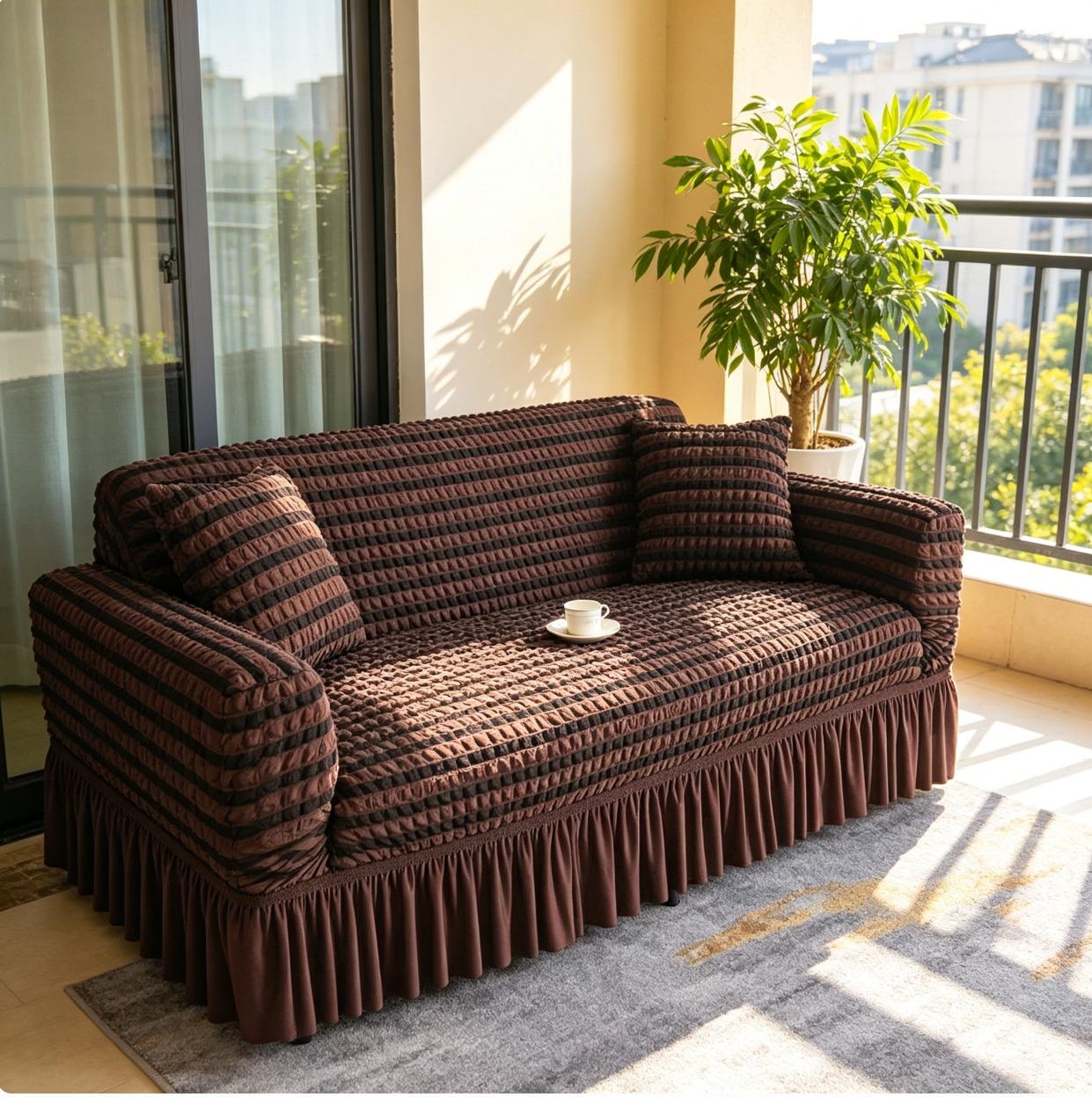 Rich Chocolate Bubble Weave Slipcover | Stretchy Protector for Traditional & Modern Couches