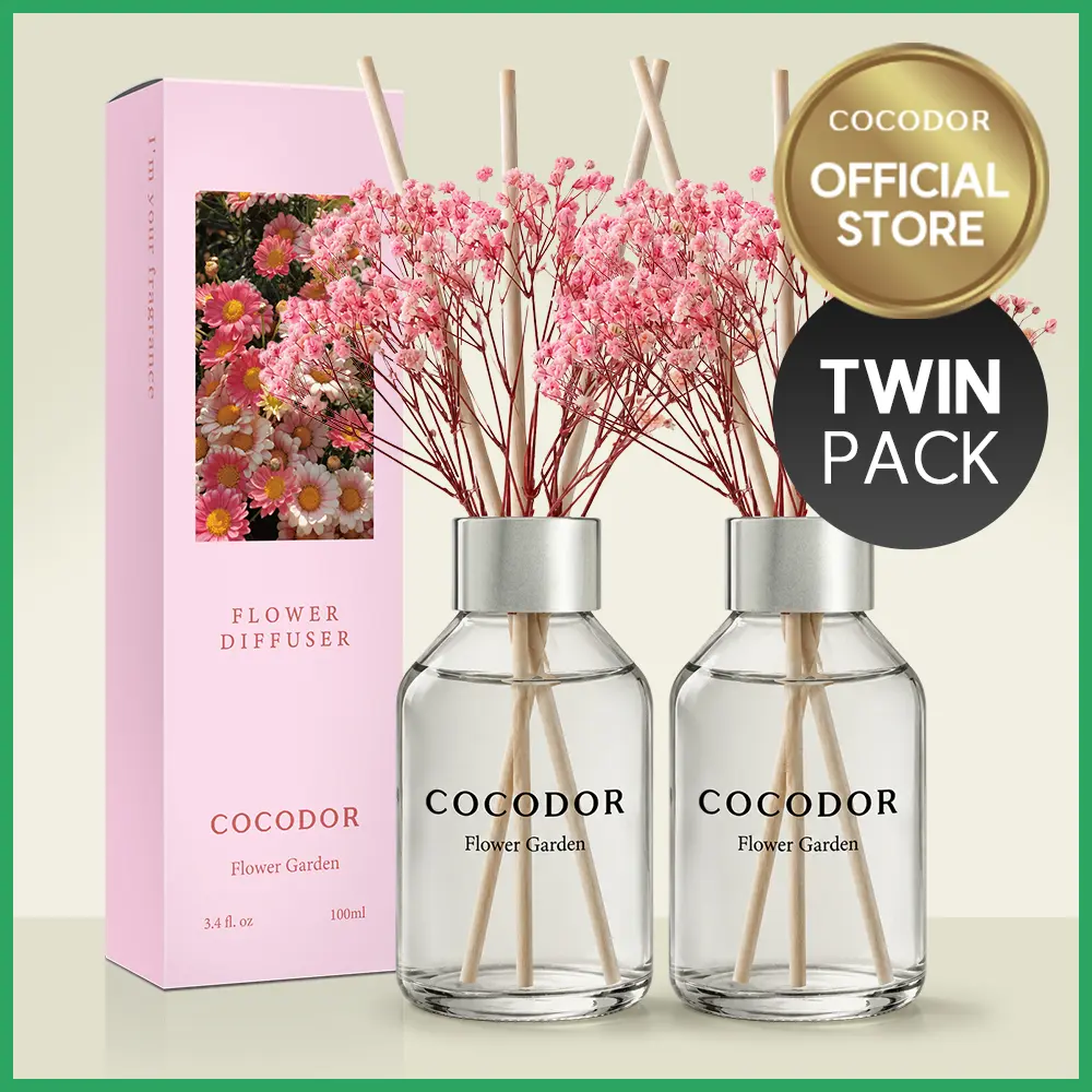 [TWIN PACK] COCODOR Flower Reed Diffuser Set / 3.4oz / Scent Diffuser with Sticks Home Fragrance Reed Diffuser for Bathroom Shelf Decor Essential Oil Aromatizer herbal diffuser