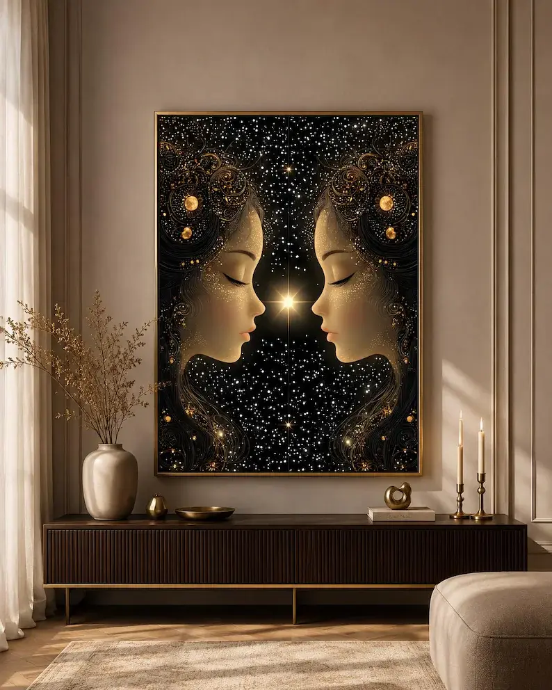 #1 Poster Gemini Zodiac Wall Art Twin Souls Celestial Print, Gold Astrology (unframed)