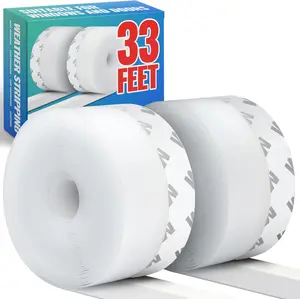 33Ft Door Weather Stripping (1.8in Width), Self-Adhesive Door Seal Strip, Draft Stopper Insulation Seal Strip for Doors, Windows & Shower Doors