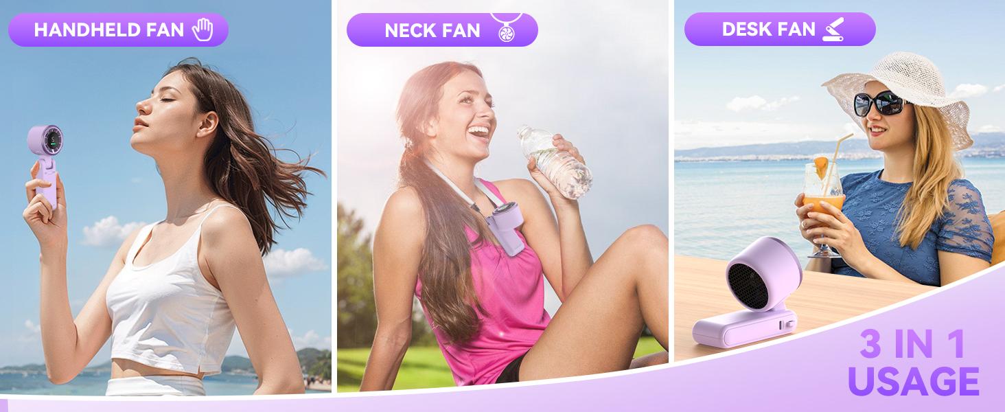 Portable Turbo Fan 13550RPM Three-Phase Brushless Motor 5-Speed Settings 4000mAh Battery 10-Hour Operation 3-in-1 Rechargeable Handheld Fan for On-the-Go Cooling